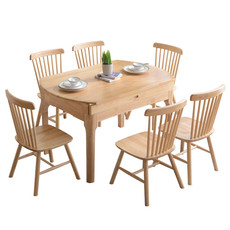 汤河店 北欧实木餐桌椅组合简约多功能圆餐桌折叠可伸缩家用小户型餐桌
