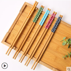 天然楠竹筷子创意5色碎花24cm网红家用樱花防滑一人家庭耐高温