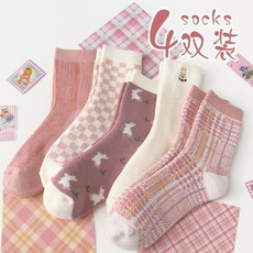 粉色袜子女韩版中筒秋冬季ins潮jk日系可爱兔兔软妹学生中长筒袜