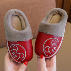 儿童棉拖鞋亲子鞋包跟冬防水PU卡通宝宝软底防滑加绒新款保暖棉鞋