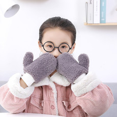 手套 加厚保暖加绒儿童手套冬季新款学生可爱挂脖包指手套